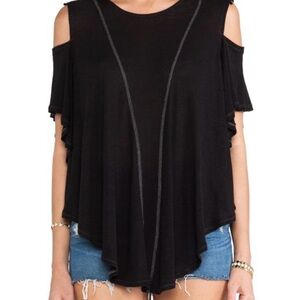 We The Free People Women’s Top Size XS Cut Out Shoulder Casual Tee Shirt Black